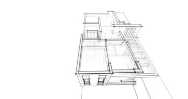 Soyut mimari arkaplan, gökdelen, üç boyutlu illüstrasyon