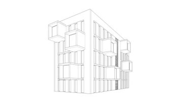 Soyut mimari arkaplan, gökdelen, üç boyutlu illüstrasyon