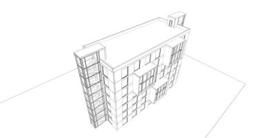 Soyut mimari arkaplan, gökdelen, üç boyutlu illüstrasyon