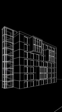 Soyut mimari arkaplan, gökdelen, üç boyutlu illüstrasyon