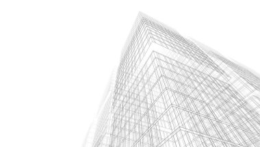 Soyut mimari arkaplan, gökdelen, üç boyutlu illüstrasyon