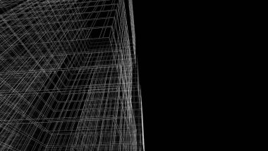 Soyut mimari arkaplan, gökdelen, üç boyutlu illüstrasyon