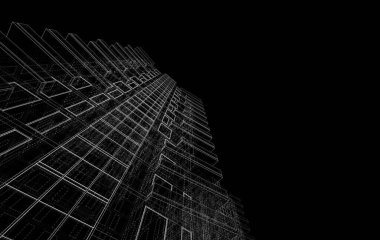 Soyut mimari arkaplan, bina, 3 boyutlu illüstrasyon