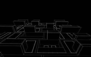 Soyut mimari arkaplan, bina, 3 boyutlu illüstrasyon