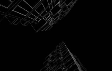 Soyut geometrik mimari arkaplan, 3 boyutlu illüstrasyon