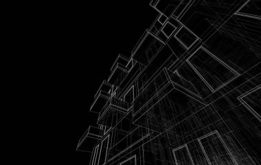 Soyut mimari arkaplan, bina, 3 boyutlu illüstrasyon