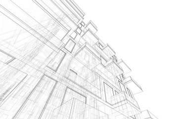 Soyut mimari arkaplan, bina, 3 boyutlu illüstrasyon