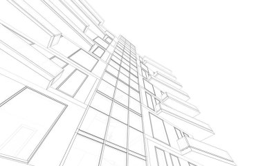 Soyut mimari arkaplan, bina, 3 boyutlu illüstrasyon