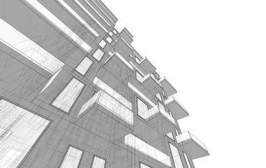 Soyut mimari arkaplan, bina, 3 boyutlu illüstrasyon