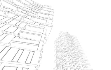Soyut geometrik mimari arkaplan, 3 boyutlu illüstrasyon