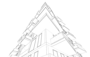 Soyut mimari arkaplan, bina, 3 boyutlu illüstrasyon