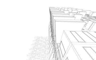 Soyut mimari arkaplan, bina, 3 boyutlu illüstrasyon