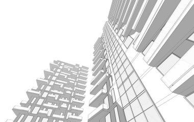 Soyut geometrik mimari arkaplan, 3 boyutlu illüstrasyon