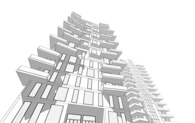 Soyut mimari arkaplan, bina, 3 boyutlu illüstrasyon