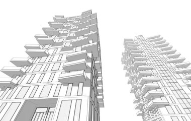 Soyut geometrik mimari arkaplan, 3 boyutlu illüstrasyon