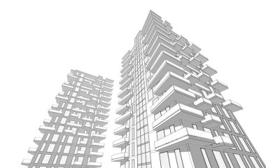 Soyut geometrik mimari arkaplan, 3 boyutlu illüstrasyon