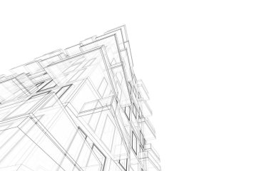 Soyut mimari arkaplan, bina, 3 boyutlu illüstrasyon