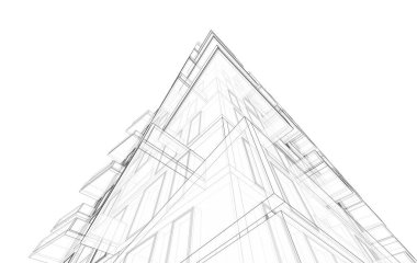 Soyut mimari arkaplan, bina, 3 boyutlu illüstrasyon