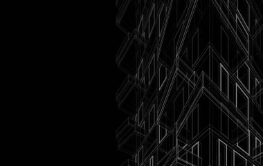 Soyut mimari arkaplan, bina, 3 boyutlu illüstrasyon