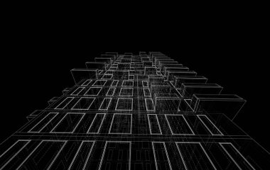 Soyut mimari arkaplan, bina, 3 boyutlu illüstrasyon