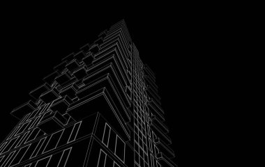 Soyut mimari arkaplan, bina, 3 boyutlu illüstrasyon