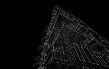 Soyut mimari arkaplan, bina, 3 boyutlu illüstrasyon