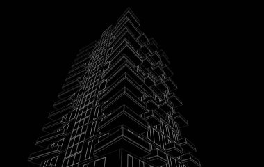 Soyut mimari arkaplan, bina, 3 boyutlu illüstrasyon