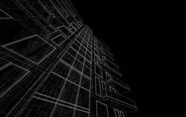 Soyut mimari arkaplan, bina, 3 boyutlu illüstrasyon