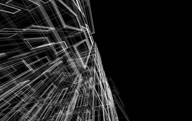 Soyut mimari arkaplan, bina, 3 boyutlu illüstrasyon