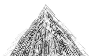 Soyut mimari arkaplan, bina, 3 boyutlu illüstrasyon