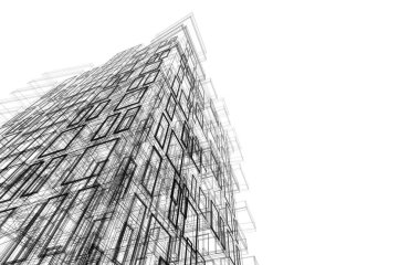 Soyut mimari arkaplan, bina, 3 boyutlu illüstrasyon