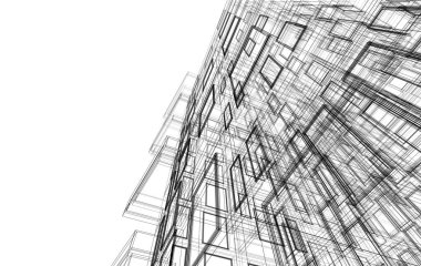 Soyut mimari arkaplan, bina, 3 boyutlu illüstrasyon