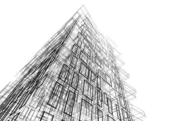 Soyut mimari arkaplan, bina, 3 boyutlu illüstrasyon