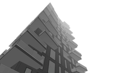 Soyut mimari arkaplan, bina, 3 boyutlu illüstrasyon