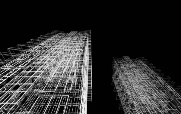 Soyut geometrik mimari arkaplan, 3 boyutlu illüstrasyon