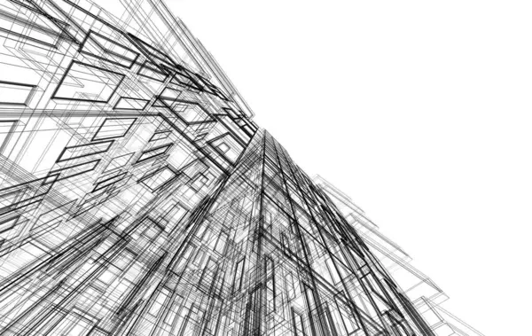 Soyut mimari arkaplan, bina, 3 boyutlu illüstrasyon