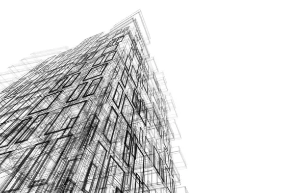 Soyut mimari arkaplan, bina, 3 boyutlu illüstrasyon