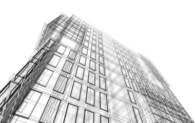 Soyut mimari arkaplan, bina, 3 boyutlu illüstrasyon