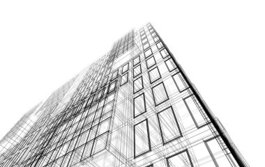 Soyut mimari arkaplan, bina, 3 boyutlu illüstrasyon