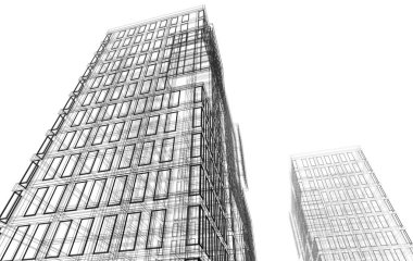 Soyut geometrik mimari arkaplan, 3 boyutlu illüstrasyon