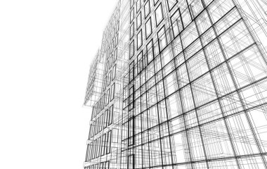 Soyut mimari arkaplan, bina, 3 boyutlu illüstrasyon