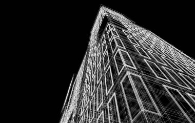 Soyut mimari arkaplan, bina, 3 boyutlu illüstrasyon