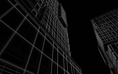 Soyut mimari arkaplan, bina, 3 boyutlu illüstrasyon