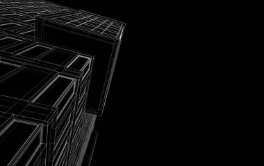 Soyut mimari arkaplan, bina, 3 boyutlu illüstrasyon