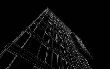 Soyut mimari arkaplan, bina, 3 boyutlu illüstrasyon