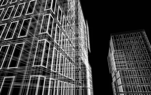 Soyut geometrik mimari arkaplan, 3 boyutlu illüstrasyon