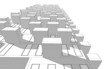 Soyut mimari arkaplan, bina, 3 boyutlu illüstrasyon