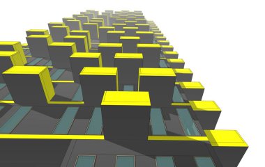 Soyut mimari arkaplan, bina, 3 boyutlu illüstrasyon