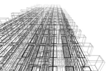 Soyut mimari arkaplan, bina, 3 boyutlu illüstrasyon