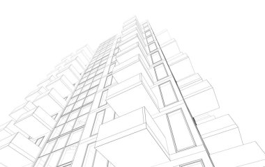 Soyut mimari arkaplan, bina, 3 boyutlu illüstrasyon